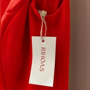 Red Boat Neck High Waisted A-line Dress